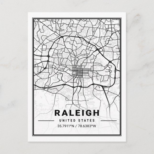 Cartão Postal Raleigh Carolina do Norte, EUA - Mapa da Cidade do (Frente)