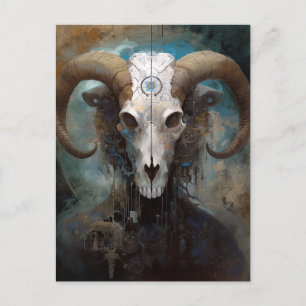 Cartão Postal Ram Skull Surreal Fantasy Art