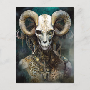 Cartão Postal Ram Skull Surreal Fantasy Art