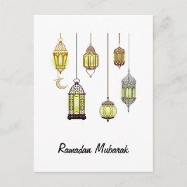 Cartão Postal Ramadan Kareem Crescent Lanternas Mubarak Islâmico