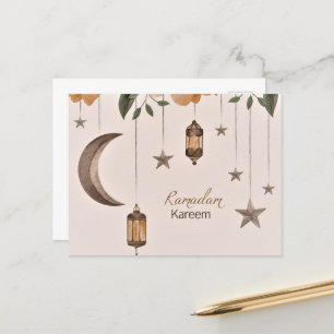 Cartão Postal Ramadan Kareem lua e estrelas