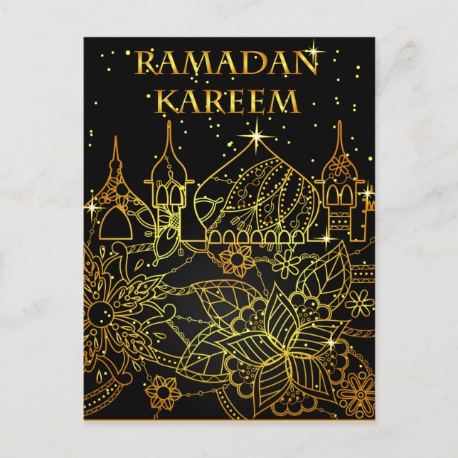Cartão Postal Ramadan Kareem postcard gold em preto (Frente)
