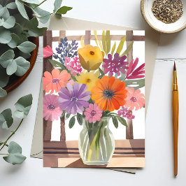 Cartão Postal Ramalhete de Flores da Primavera | Aquarela Pastel