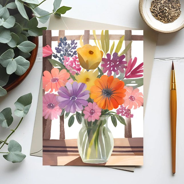 Cartão Postal Ramalhete de Flores da Primavera | Aquarela Pastel (Criador carregado)