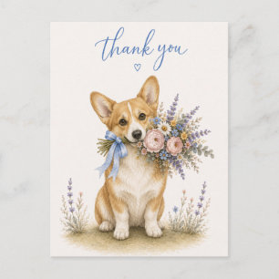 Cartão Postal Ramalhete de Flores Pembroke Welsh Corgi Agradecim