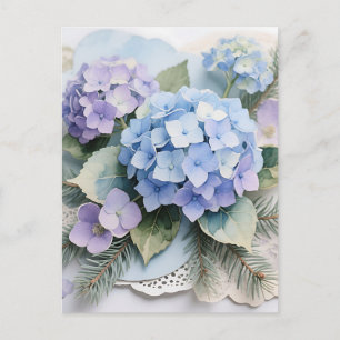 Cartão Postal Ramalhete de Hortênsias Azuis Aquarela Serenidade
