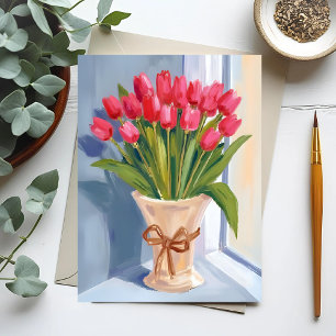 Cartão Postal Ramalhete de Tulipas Rosa Floral Aquarela