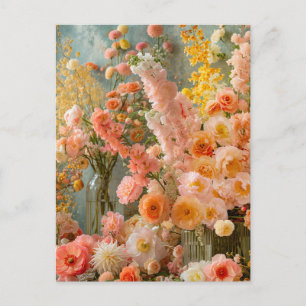 Cartão Postal Ramalhetes de Ranúnculo Pastel, Freesia e Dália