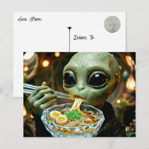 Cartão Postal Ramen Alien   Dizendo Oi   Mantendo Contato
