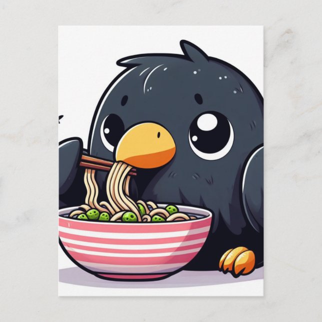 Cartão Postal Ramen Comendo Raven Cute (Frente)