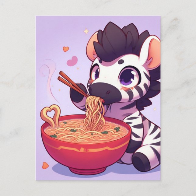 Cartão Postal Ramen de Adição de Zebra Adorável (Frente)