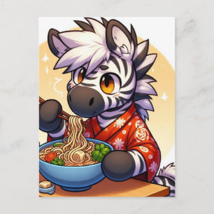 Cartão Postal Ramen de Adição de Zebra Adorável