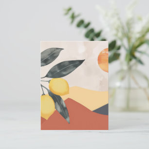Cartão Postal Ramificação Boho Lemon com Abstrato Minimalista Su