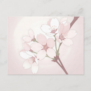 Cartão Postal Ramo de Cerejeira Soft Minimalista Japonesa 