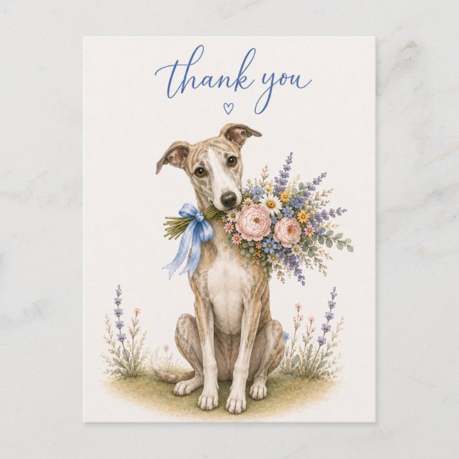 Cartão Postal Ramo de Flores Whippet Obrigado (Frente)