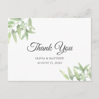 Cartão Postal Ramo de Oliva Elegante. Simples casamento Obrigado