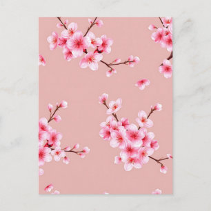 Cartão Postal Ramos de Flor de Cerejeira Rosa Padrão