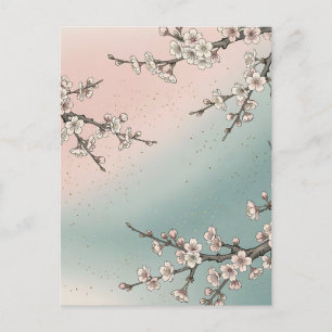 Cartão Postal Ramos de Sakura Flor de Cerejeira Rosa Delicada