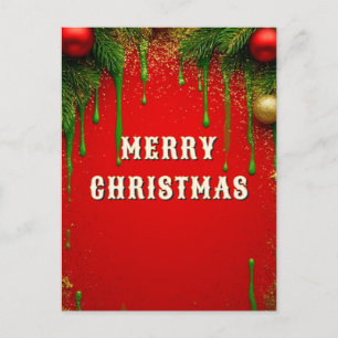 Cartão Postal Ramos de Sempre-Viva de Natal Vermelho e Enfeite D