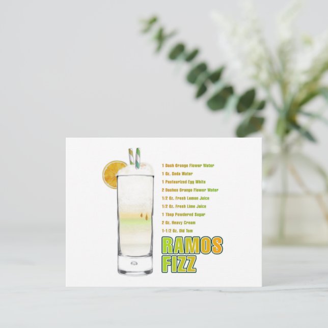 Cartão Postal Ramos Gin Fizz Cocktail Recebe Arte (Em pé/Frente)