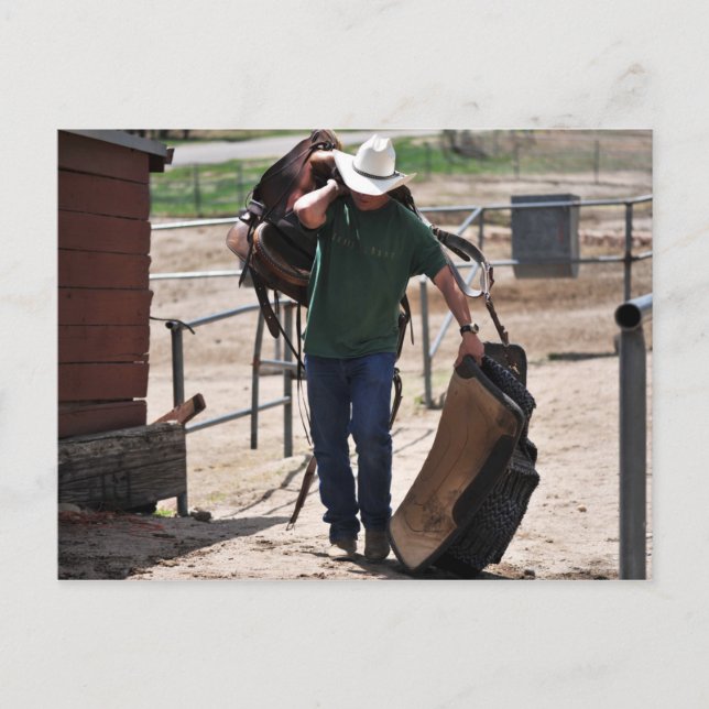 Cartão Postal Ranch Cowboy com uma sela (Frente)