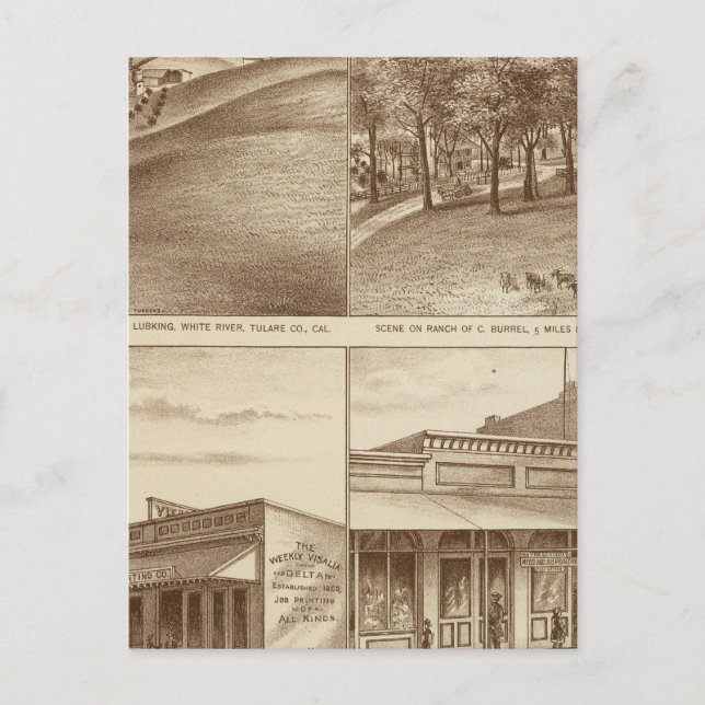 Cartão Postal Ranches e escritórios do condado de Tulare (Frente)