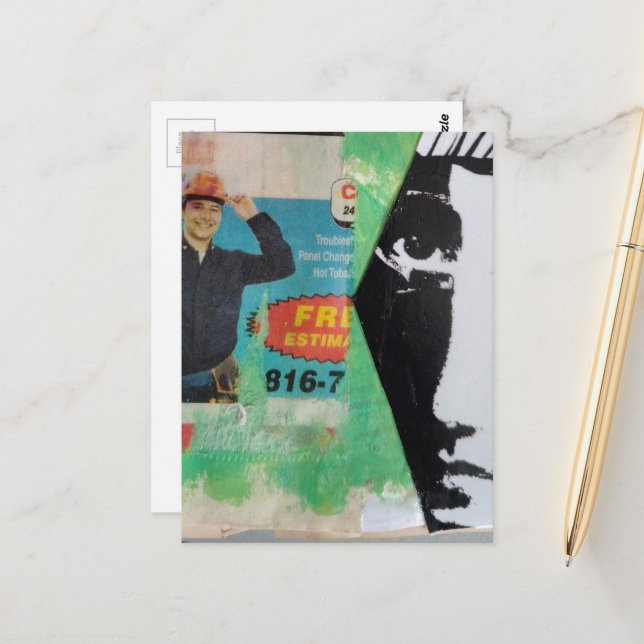 Cartão Postal Random Collage Working Man and a Face (Frente/Verso In Situ)