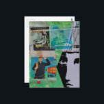 Cartão Postal Random Mixed Media Collage Working Men and a Face<br><div class="desc">A mixed media collage made and photographed by Angelandspot in the year 2026 with a section of a phone book with a man in an orange hardhat and a random face as well as a section of a vintage woodworking book from 1950.</div>