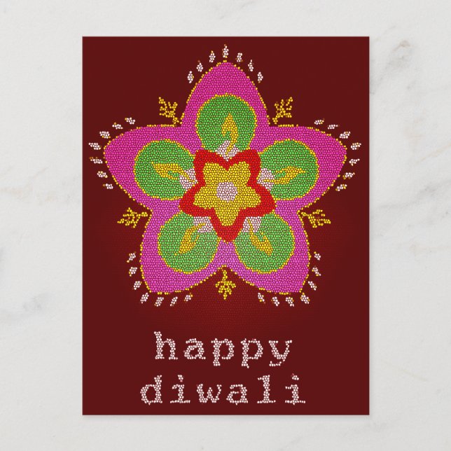 Cartão Postal rangoli de vidro corado com diwali feliz (Frente)