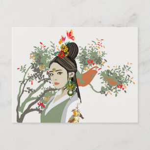 Cartão Postal Rapariga Asiática Retrato Tropical