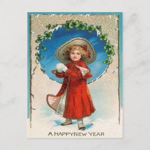 Cartão Postal Rapariga Bola de Neve Quatro Folha De Véu Shamroc