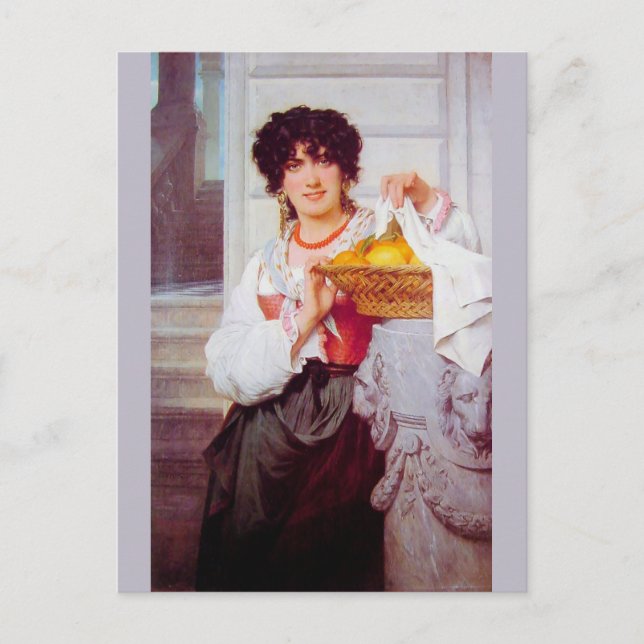 Cartão Postal Rapariga com Cesta de Laranjas e Limões por Cot (Frente)