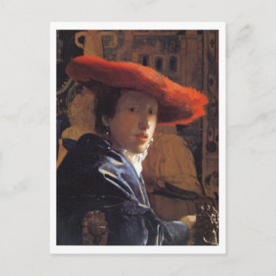 Cartão Postal Rapariga com chapéu vermelho, c.1665 (óleo no pa