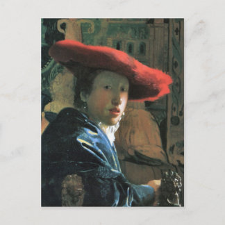Cartão Postal Rapariga com chapéu vermelho de Johannes Vermeer