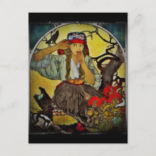 Cartão Postal Rapariga com Coro de Professores da Morávia Raven