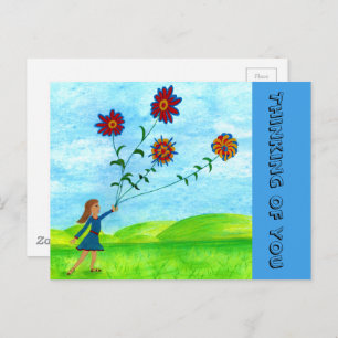 Cartão Postal "Rapariga com Flores" Pensando em você Cartão-Post