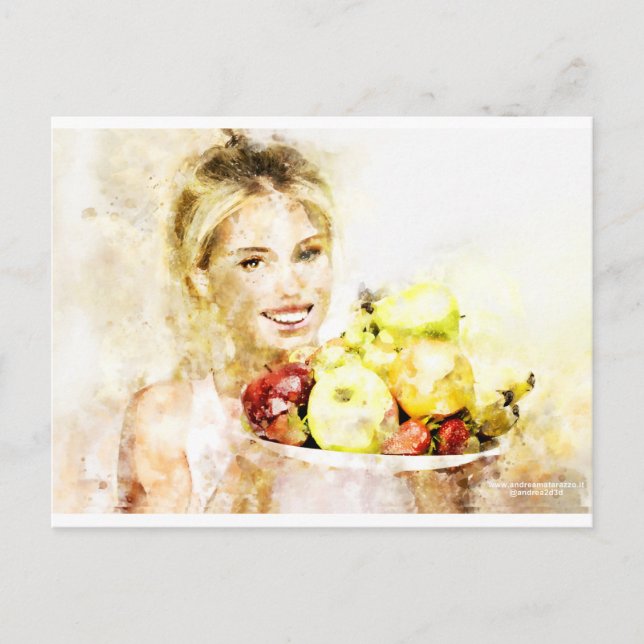 Cartão Postal Rapariga com frutas (Frente)