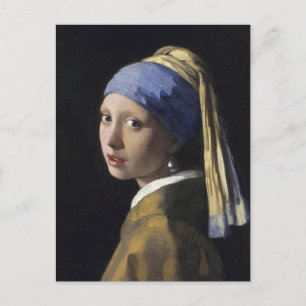 Cartão Postal Rapariga com pérolas a ouvir por Johannes Vermeer