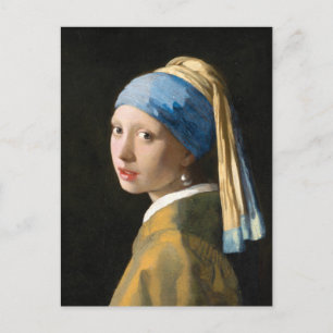 Cartão Postal Rapariga com pérolas a ouvir por Johannes Vermeer