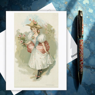 Cartão Postal Rapariga com Rosas Rosa (cerca de 1885)