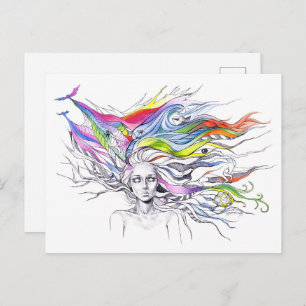 Cartão Postal Rapariga com sonhos no cabelo Arte de fantasia sur