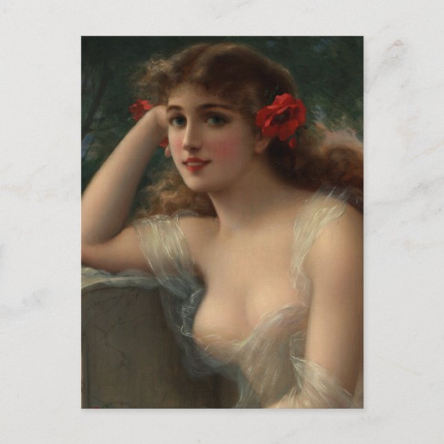 Cartão Postal Rapariga com um papagaio (Frente)