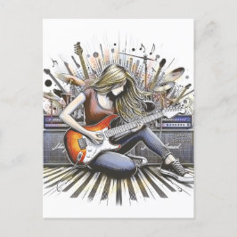 Cartão Postal Rapariga com vibrações musicais