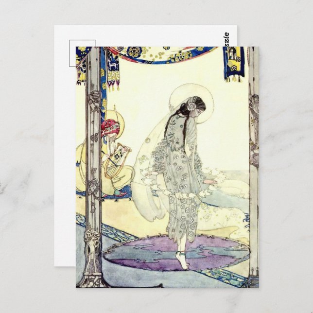 Cartão Postal Rapariga Dançando Antiga por Jessie M. King (Frente/Verso)