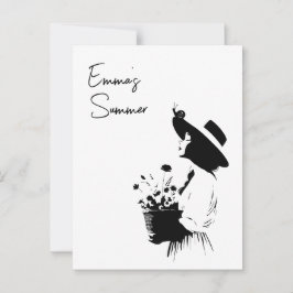 Cartão Postal Rapariga de Arte de Linha com Texto Personalizado