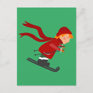 Cartão Postal Rapariga de inverno esqui de neve