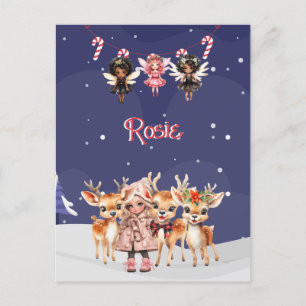 Cartão Postal Rapariga de Natal Reindeer Candy Candy Fairies
