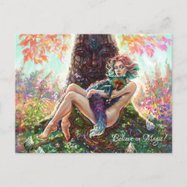 Cartão Postal Rapariga e a magia fantasia da arte mágica florest
