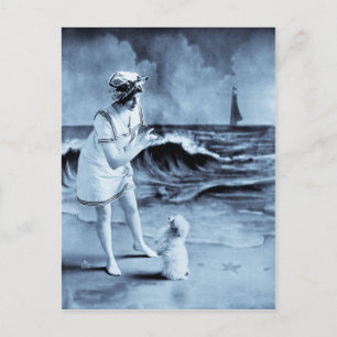 Cartão Postal Rapariga e Cachorro 1913