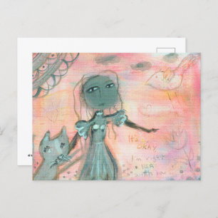 Cartão Postal Rapariga e Gato